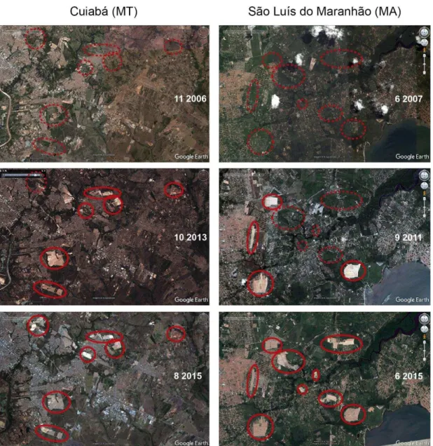 Figura 10 - Etapas da construção de bairros novos em capitais Fonte: Google Earth e Hervé Théry
