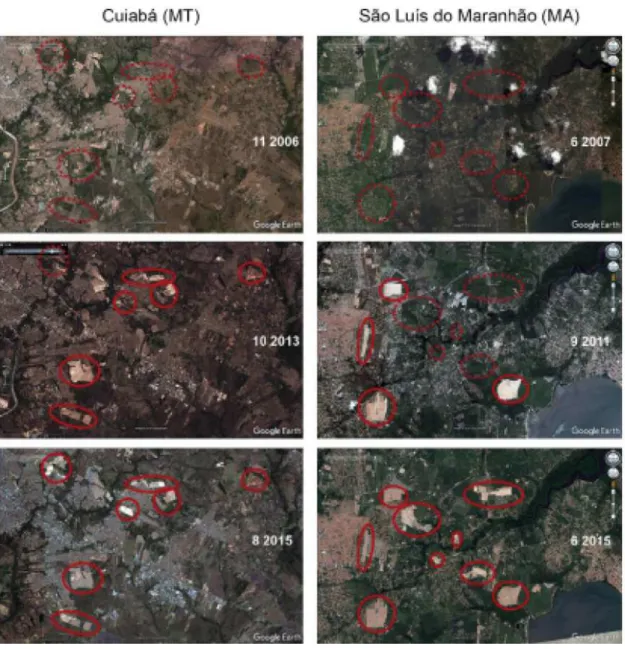 Figure 10 - Étapes de la construction de nouveaux quartiers  Source: Google Earth et Hervé Théry