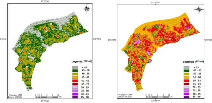 Figure 7 – Classiied image of soil heat lux estimated for (a) 13/May/2000 and (b) 10/April/2011