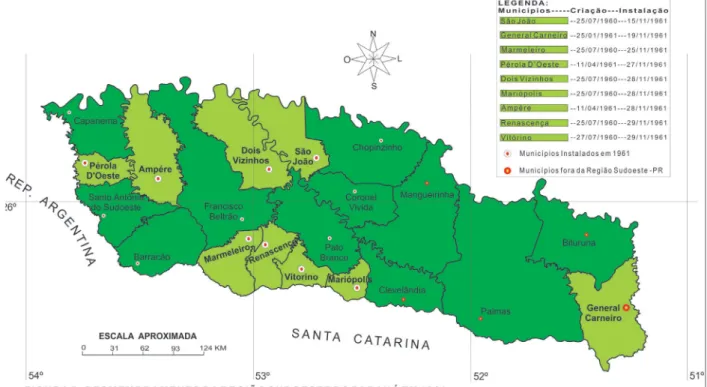 Figura 3 - Desmembramento da Região Sudoeste do Paraná em 1961