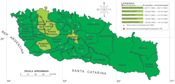 Figura  4 - Desmembramento da Região Sudoeste do Paraná em 1964 