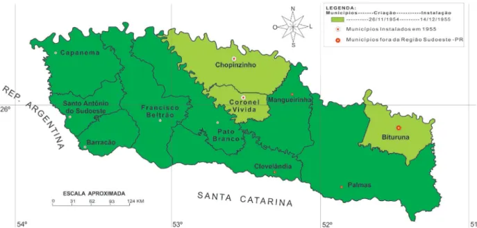 Figura 2 - Desmembramento da Região Sudoeste do Paraná em 1955