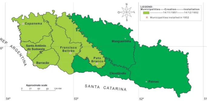 Figure 1 - Dismembering of the southwest region of Paraná in 1952