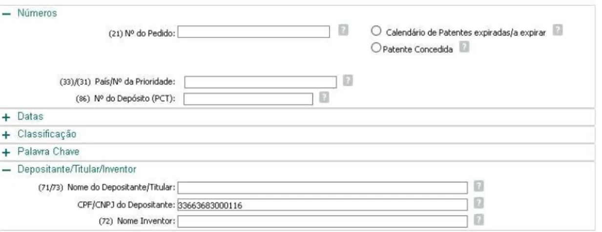 Figure 1 - Screen search for patent applications on the INPI site 