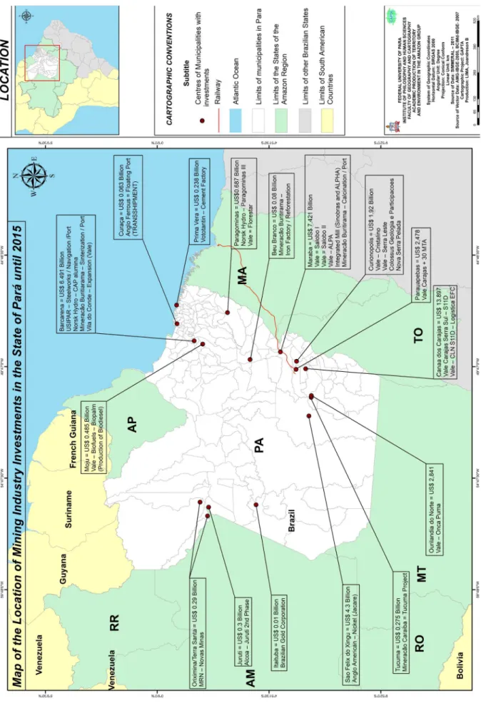 Figure 3 - Location Map of Mineral Industry Investments in the state of Pará (until 2015)