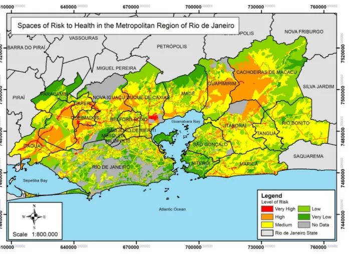 Figure 3 - Spaces of health to risk in the metropolitan region of Rio de Janeiro Source: Prepared by FARIAS, HS, 2012.