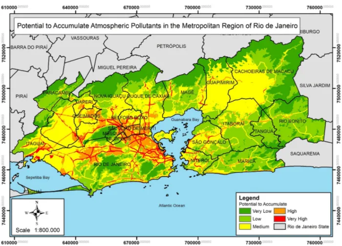 Figure 2 - Areas with potential to accumulate atmospheric pollutants in the metropolitan region of Rio de Janeiro.