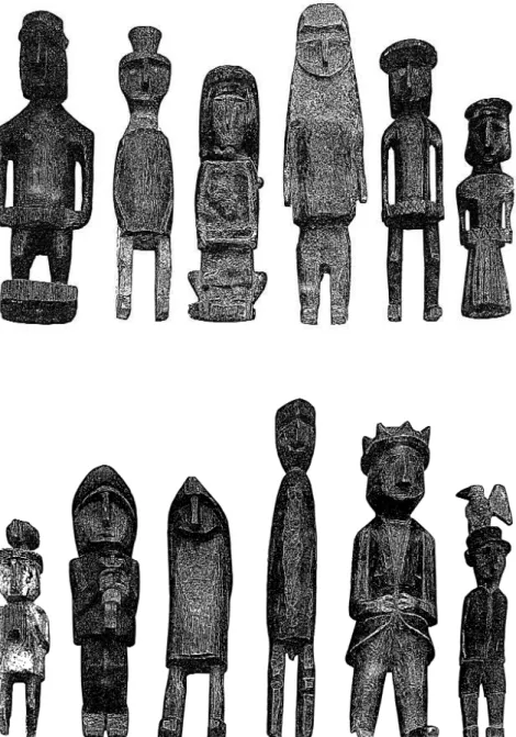 Figura 2. Estatuetas representando os espíritos auxiliares do xamã kuna como homens e mulheres brancos.