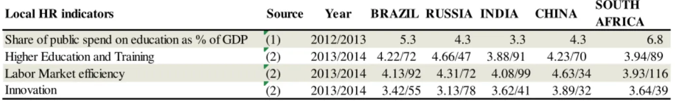Table 2 – Human resource indicators of the BRICS countries