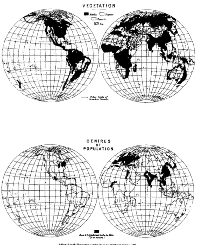 Figura 2: Mapa mundial de vegetación y población. Publicado en 1891 en trabajo de E.G