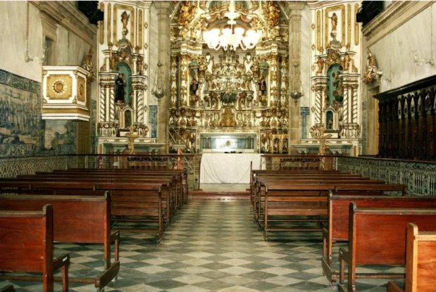 Fig. 2 – Main Altar. The right panel of tiles represents the Procession of the Bones.  