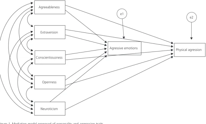 Figure 2. Mediation model tested of personality and aggression traits.