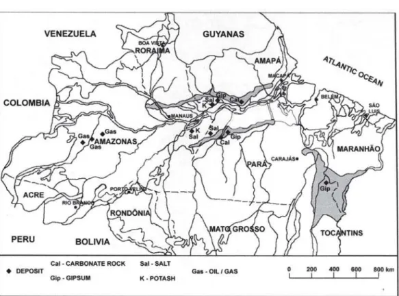 Figura 5 – Paleozóico na Amazônia: principais depósitos minerais