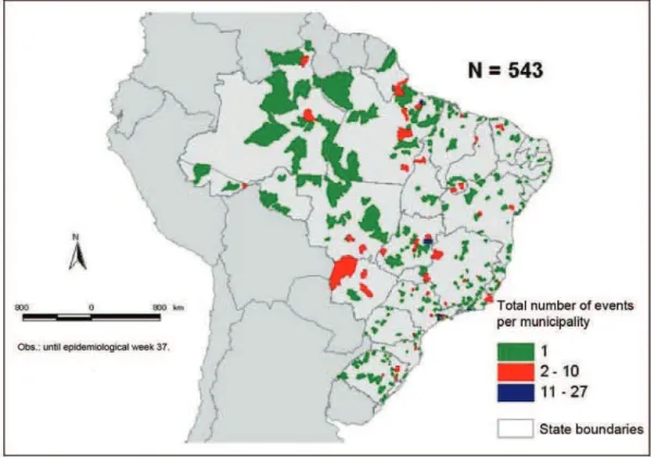 Figure 1 – Distribution of possible public health emergencies of national                     concern per municipality
