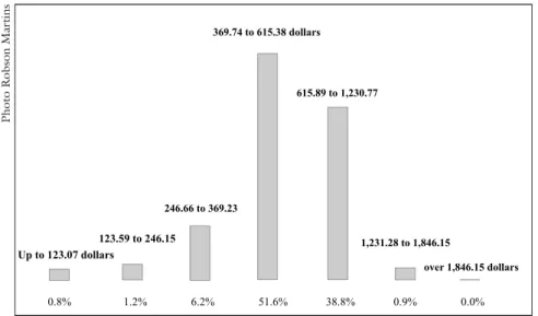 Figure 1 – Very low wages: most earn less than 615.38 dollars.