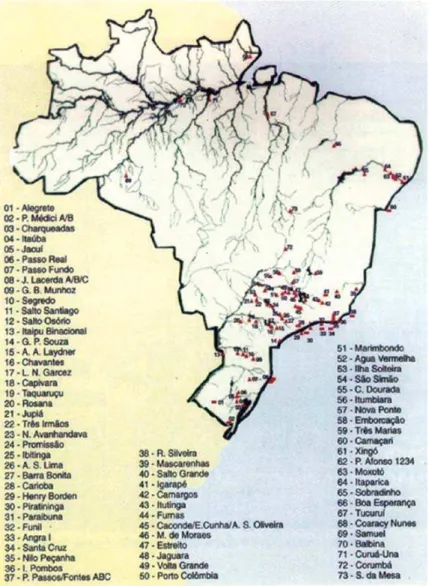 Figure 1 – Distribution of the main hydroelectric power plants in Brazil. 