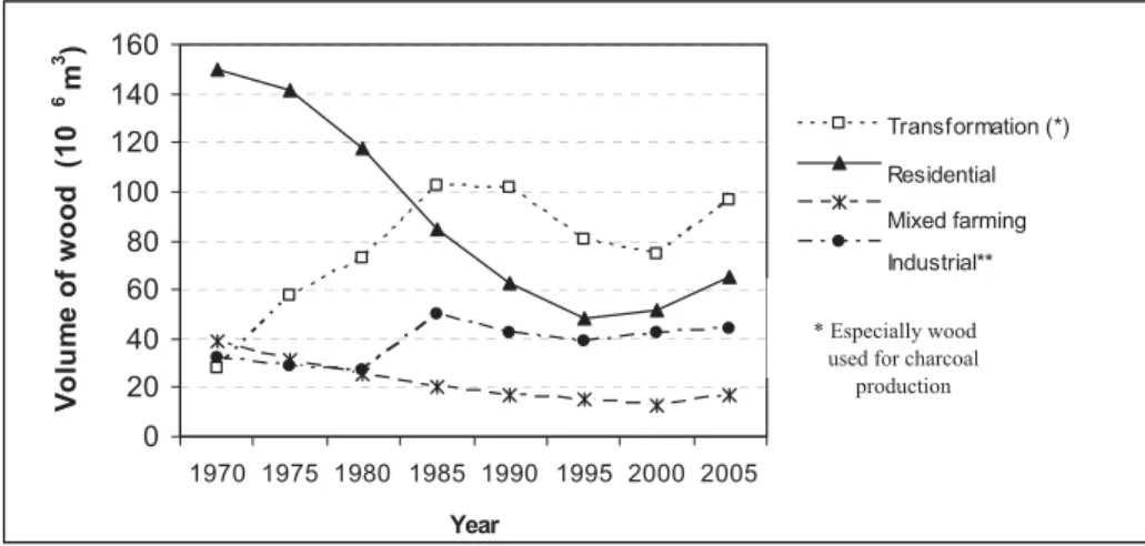 Figure 5 – Evolution of sectorial consumption of wood for energy in Brazil                    (Ministério… 2007a)