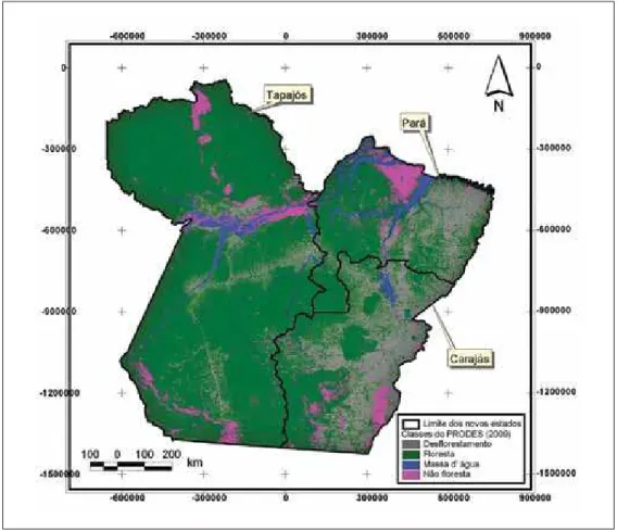 Figure 1 – Classes of vegetation coverage in the state of Pará. the boundaries shown  here are based on the proposed division of the state of Pará