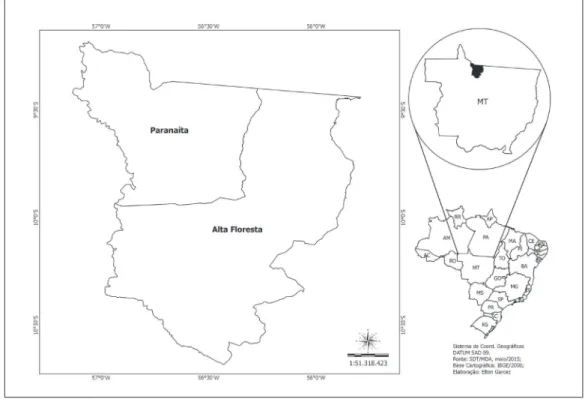 Figura  1  – Localização dos municípios de Alta Floresta e Paranaíta, Mato Grosso.
