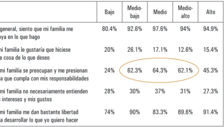 Tabla 3  – Percepción respecto de la importancia y soporte de la familia  (% Muy de acuerdo + De acuerdo de respuestas); tercera medición estudio longitudinal