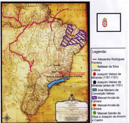 Figure 1: Demonstration map of the routes taken by travelers under the administration of Martinho de Melo e Castro (1777-1795)