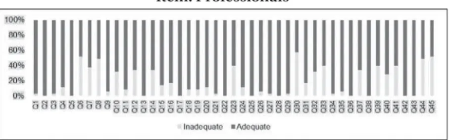 Figure 3 – Percentage of Adequate/Inadequate Response in Each  Item: Professionals