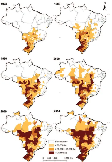 Figure 1 – Area with soybean crops per micro-region in Brazil 