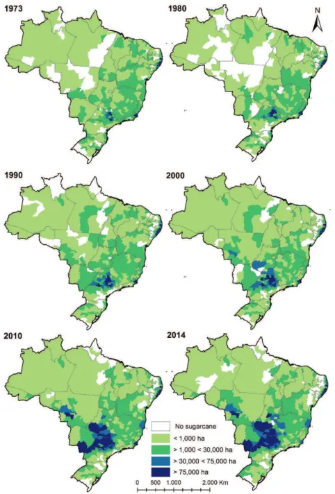 Figure 2 - Area with sugar cane crops per micro-region in Brazil