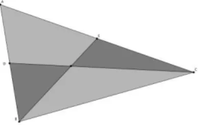Figure 2  – Triangle, two medians and triangles formed with medians’ point of intersection and half edges