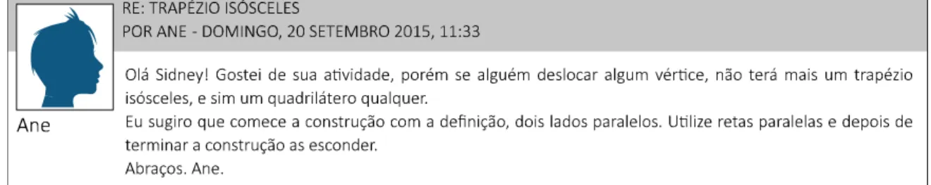 Figura 11  –  Inserções de Mário, de Pablo e de Ane na postagem de Sidney  Fonte: 8ª edição do Curso de GeoGebra 