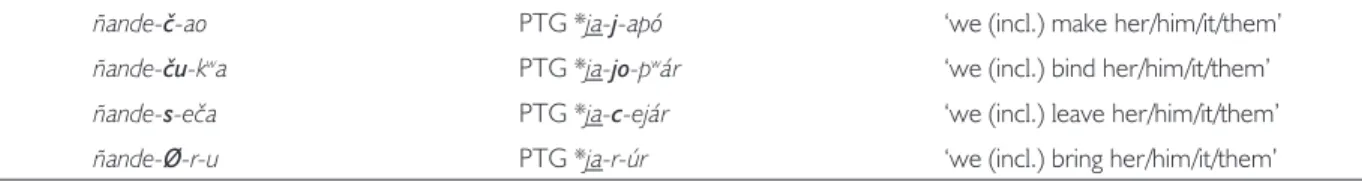 Table 8. A-marked verb forms with unitary prefixes in Siriono and their functional correspondences in PTG.