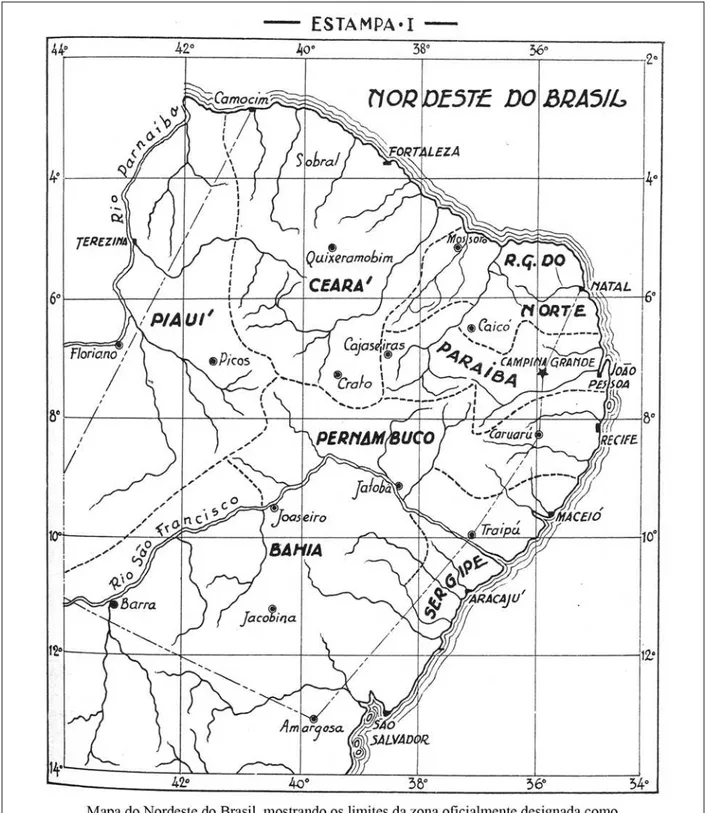 Figure 1. Map of Northeast Brazil showing the boundaries of the drought zone (Brasil, 1938).