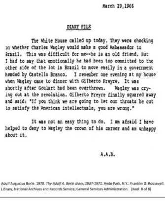Figure 1. Adolf Berle letter, 1966, reel 8. Franklin D. Roosevelt Library,  Archives and Records Service, General Services Administration, New  York, United States.