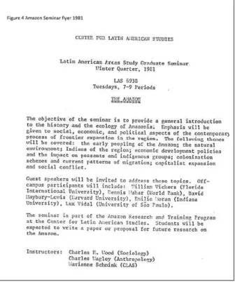 Figure 4. Amazon Seminar flyer, 1981. Brief description of  interdisciplinary seminar offered from 1979-1993 and 2011 to present