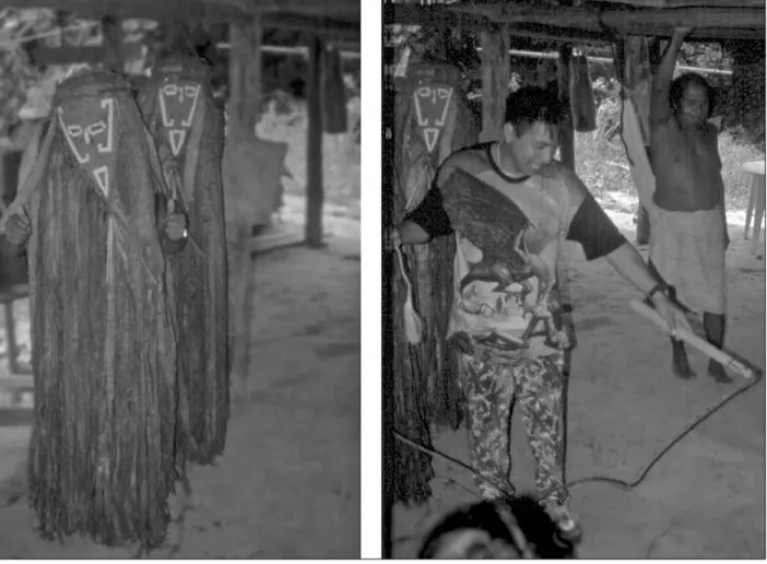 Figure 3. Tamok masks and whip in the Upper Maroni Basin. Photos: Renzo Duin (2000).