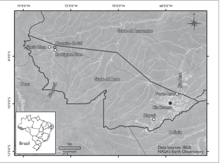 Figure 2. Map of Acre with research sites highlighted.