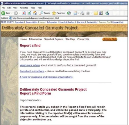 Figure 12 – The ‘Report a Find’ page of the DCGP website.