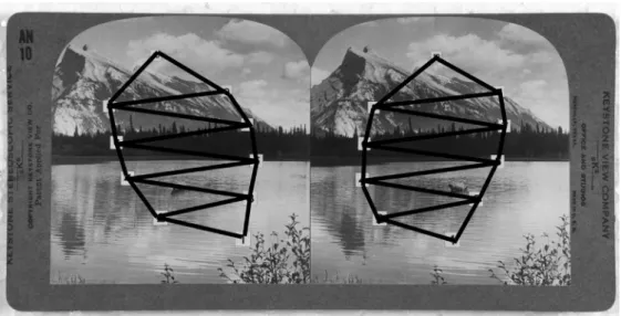 Figure 7 – Rectified Keystone card, stereoscopic card with added graphic marks by Gavin Adams,  2014