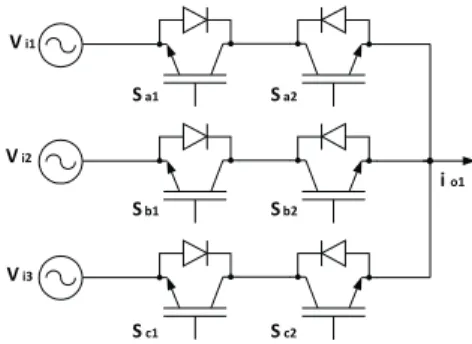 Figure 3: A three-phase to one-phase matrix converter mod- mod-ule using common collector configuration.