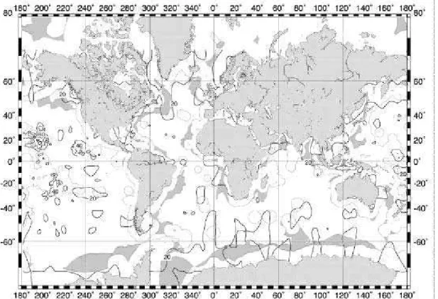 Figure 7 - Density of elemental cobalt (in mg/m 2 ) on the seafloor, contained in nodules and crusts, gridded on a 1° latitude and longitude basis (from data compiled from the same sources cited on figure 3) and with reference to the ELCS regions (in grey)