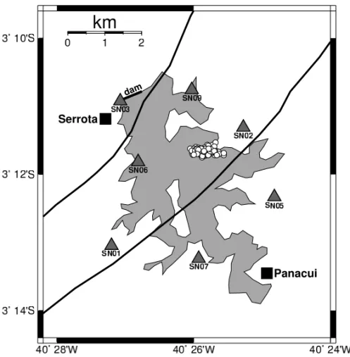 Figure 1 – Map of the locations of the seismographic stations. The triangles represent the seismographic stations
