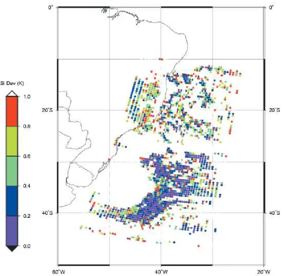 Figure 6 – Standard deviation estimates (test T4) for each area within a 3 × 3 pixel from NOAA 15 image on February 23, 2000 at 10:02 UTC.