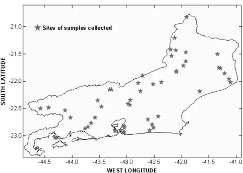 Figure 7 – Map indicating sites of samples used for thermal conductivity measurements.