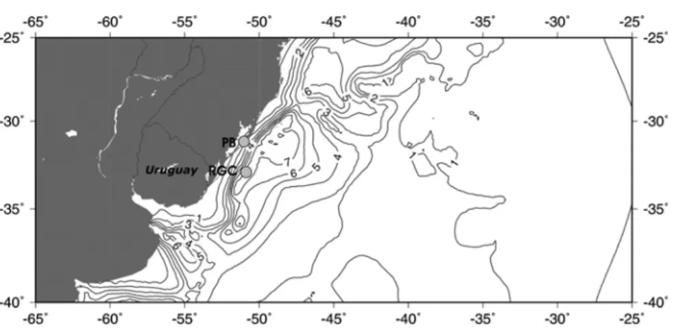 Figure 3 – (a) Sediment isopach map from Emery &amp; Uchupy (1984). Contour interval = 1 km.