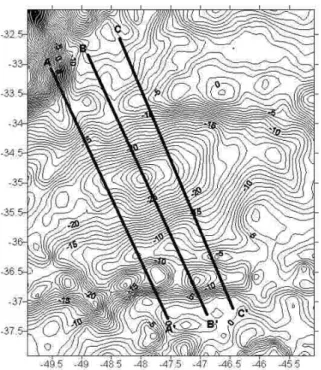 Figure 8 – Residual free-air anomaly and profiles used in the inversion proce- proce-dure