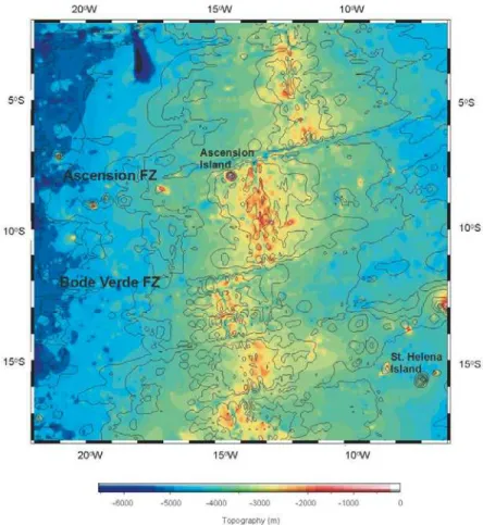 Figure 3 – Observed seafloor depths shown by a coloured bathymetric map derived from 5 minute grid from the GEODAS database