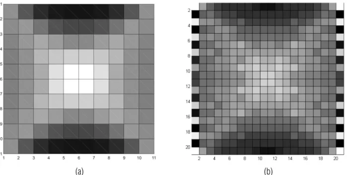 Figure 3 – Spatial coverage graphs for pixels. (a) 10×10 pixels, (b) 20×20 pixels.