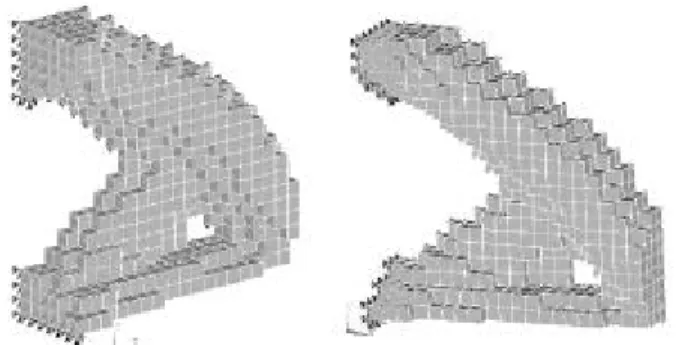 Figure 10. Three dimensional short clamped beam. Just half of the result  is shown due to the symmetry of the problem.