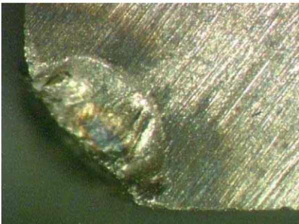 Figure 27. Wear of the rake face after a few second machining of titanium  alloy at 500 m/min (After Yamani et