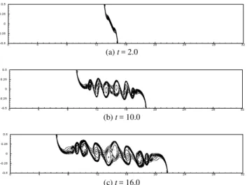 Figure  2.  Concentration  contours from a  Boussinesq  simulation for Re  =  4,000,  at  different  times,  showing  the  evolution  of  a  typical  Boussinesq  gravity 